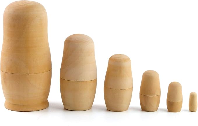 Koogel 6 Set Unpainted Nesting Dolls for Kids, Blank Nesting Dolls Wooden Matryoshka for Parent Child Activities Birthday Gift DIY Enthusiasts