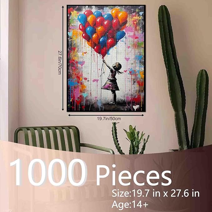 Tucocoo Colorful Balloon Puzzles for Adults 1000 Pieces, Banksy Little Girl Street Artwork Jigsaw Puzzle 20 x 27 Inches Colorful DIY Puzzles for Home Decoration, Family Puzzle Perfect for Game Nights