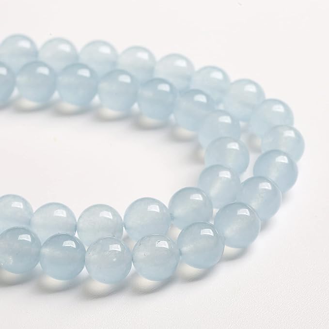 8MM 46PCS Natural Stone Light Blue Chalcedony Loose Beads for Jewelry Making DIY Bracelet Necklace