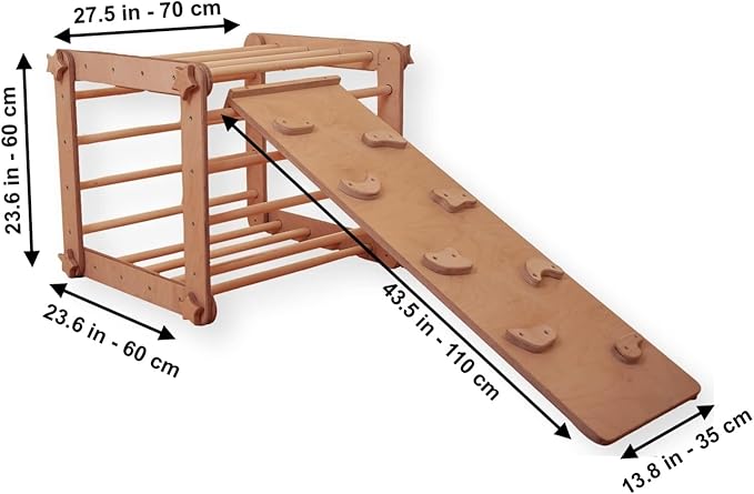 Montessori Activity Cube | Foldable Montessori Climbing Cube | Indoor 9 in 1 Transformable Activity Cube for Toddlers & Kids | Indoor Climbing Activity Wooden Playground (Cube + Rockwall Ramp)