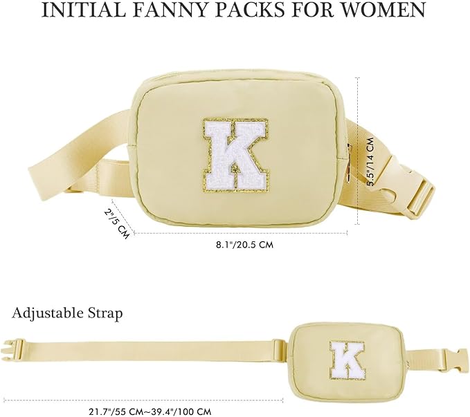 YOOLIFE Initial Belt Bag - Crossbody Fanny Pack for Women - Khaki Monogrammed Everywhere Bag
