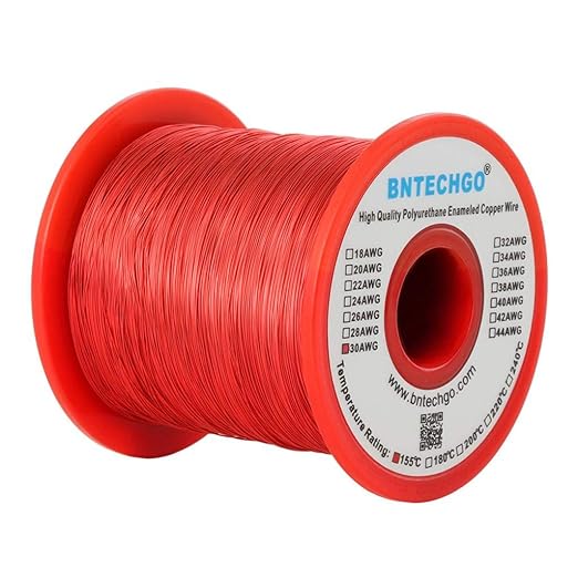 BNTECHGO 30 AWG Magnet Wire - Enameled Copper Wire - Enameled Magnet Winding Wire - 1.0 lb - 0.0098" Diameter 1 Spool Coil Red Temperature Rating 155℃ Widely Used for Transformers Inductors