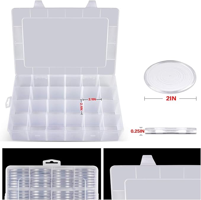 Coin Capsules 46mm with Foam Gasket and Plastic Storage Organizer Box, 6 Sizes (20/25/27/30/38/46 mm) Coins Collector Case Holder for Collection Supplies-168 Pieces