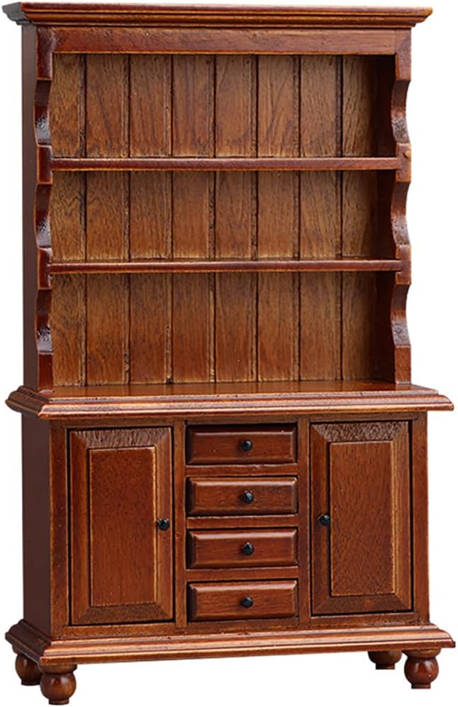 Dollhouse Furniture, Doll Display Cabinet with Drawers 1:12 Scale Miniature Dollhouse Vintage Wooden Bookcase Mini Bookshelf Living Room Dolls & Accessories DIY Decorations for Girls and Boys