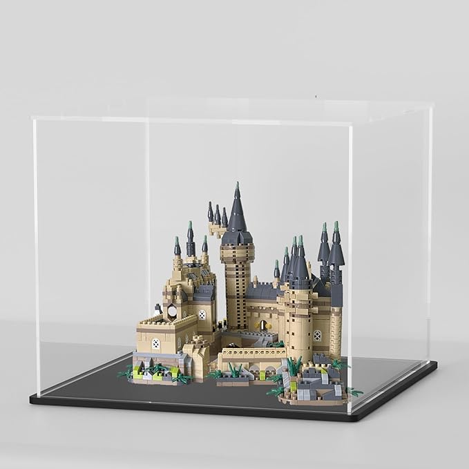SVENJBB Acrylic Display Case, 11x9x11 Inch Cube Acrylic Boxes for Display, Clear Display Cases with Matte Black Base and Lid for Tiny House Kit and Miniature Dollhouse