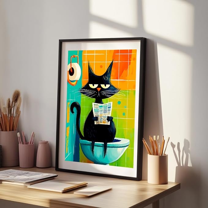 Bgraamiens Privacy Please 1000 Piece Jigsaw Puzzle – Funny Cat on Toilet with Newspaper – Whimsical Bathroom Humor Puzzle for Adults, Vibrant Colors, Challenging and Relaxing
