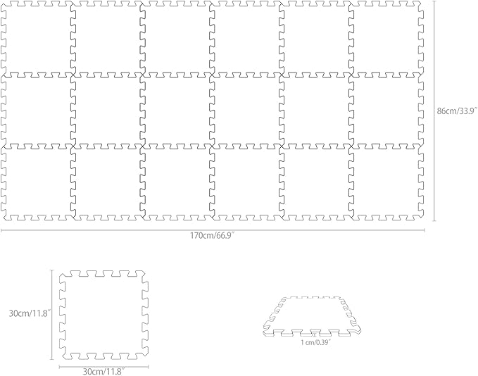 Yostrong® 18 Tiles Interlocking Puzzle Foam Baby Play Mat for Playing - EVA Babies Crawling Mat | Rubber Floor Work Out Mats for Home Gym. White. YOC-Ab18N