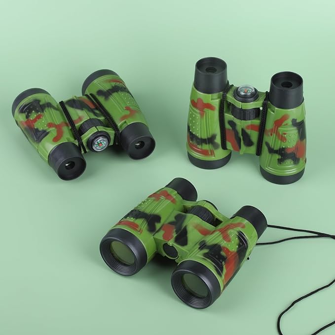 ASONA 12PCS Camouflage Color Binoculars for Kids with Neck String, Binoculars Nature Exploration Toys Safari Jungle Animal Theme Party Favors Gifts for Bird Watching Camping Hunting Hiking Supplies