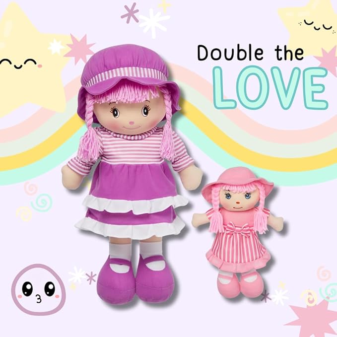 LOVE & HUG Sister Doll 2pc Set 24" Huggable Doll & 12" Little Sisters, Girls Birthday Gift, Baby Dolls, Toddler Doll