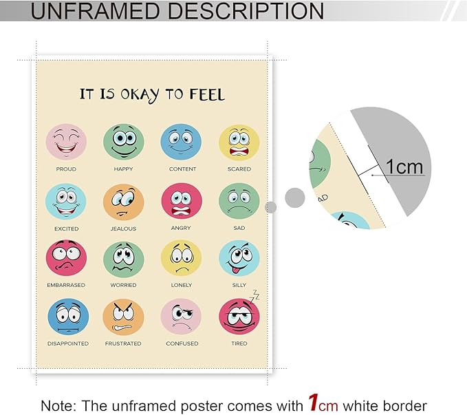 xbsifyiooa Feelings Chart Poster, Calming Corner Poster, Preschool Classroom Must Haves for Kids, Mental Health Posters, It Is Okay To Feel Emotions Poster, Therapist Office Wall Art 24x36in Unframed