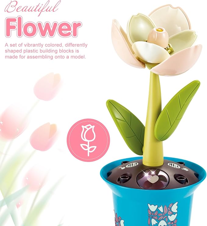 Musical Sunflower Piano Game Machine, Interactive Building Blocks Toy with Watering Can (Tulip)