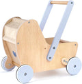 Wooden Baby Doll Pram Stroller, Baby Walker Push and Pull Doll Stroller, Wooden Toy Stroller for Toddler Boys Girls 18 Months and Up