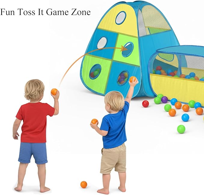 3 in 1 Kids Play Tent with Tunnel & Ball Pit,Pop Up Indoor/Outdoor Playhouse for Boys and Girls,Crawling Tunnel Toy with Fun Toss It Game Zone,Easy Setup Foldable Carry Bag (Balls Not Included)