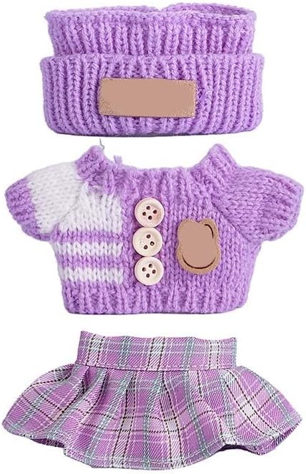 for Luxury 17cm Doll Clothes – 3-Piece Set （No Doll）, Adorable Outfit , Doll Outfit Clothes Set for 17cm Dolls,Clothes for Fashion Designer Collection Hat + Sweater + Skirt (Purple)