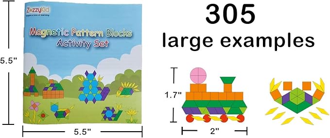 ZazzyKid Kids Magnetic Pattern Blocks Set: 216 PCS Geometric Shape Puzzles Tangram - STEM