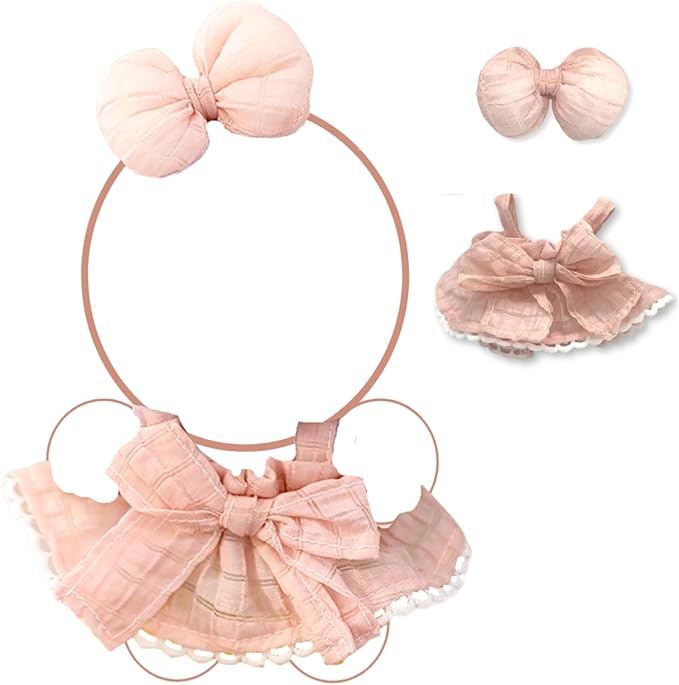 Clothes for 17cm Doll (Clothes Only) – 2-Piece Outfit Set with Bow Headband and Pink Dress for a Cute and Stylish Look – 17cm Doll Accessories