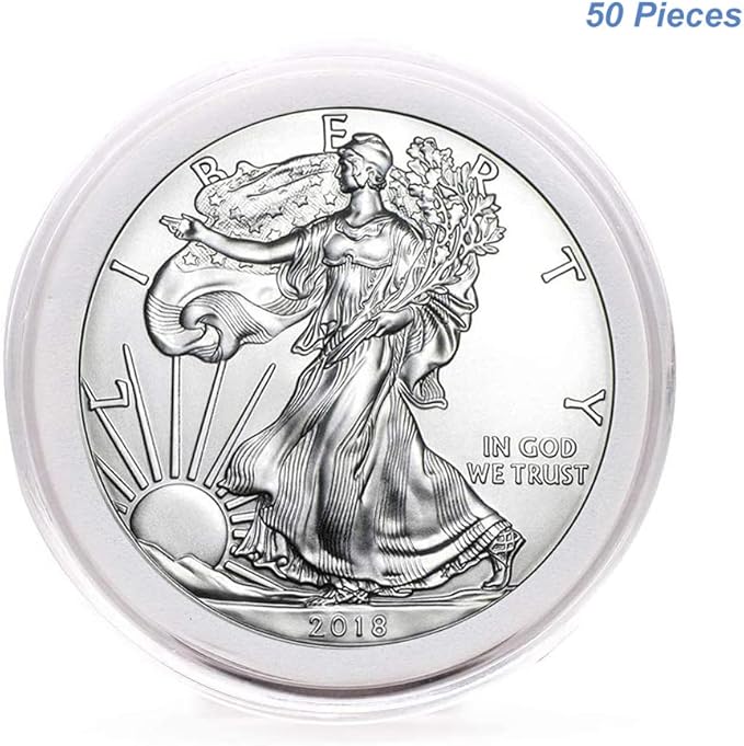 50pcs Clear Plastic Coin Capsules, Coin Collection Case of 5 Size with Adjustable Gasket for Coin Collection American Silver Eagle Liberty Coin &JFK Half Dollar & Bitcoin (19/21/25/30/40mm)-50pcs