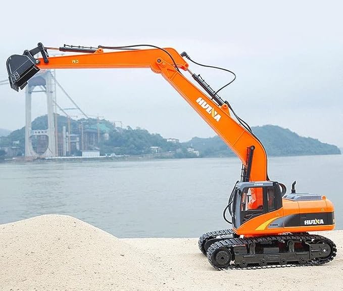 1PC Long Reach Excavator Toy for Kids, Heavy Duty Construction Vehicle Digger Toy, 360-degree Rotatable Driver's Compartment, Multi-jointed Movable Tracked Vehicle for Kids Gift (Orange)