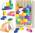 Wooden Block Puzzle Montessori Toy，Colorful Stacking Game Educational Puzzle for Toddlers and Kids, Brain Teaser Wooden Toy Gift for 3 4 5 Year Old Boys and Girls