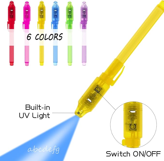 Invisible Ink Pen, Upgraded Spy Invisible Ink Pen with UV Light Magic Marker for Secret Message and Kids Christmas Goodies Bags Toy (6pcs)