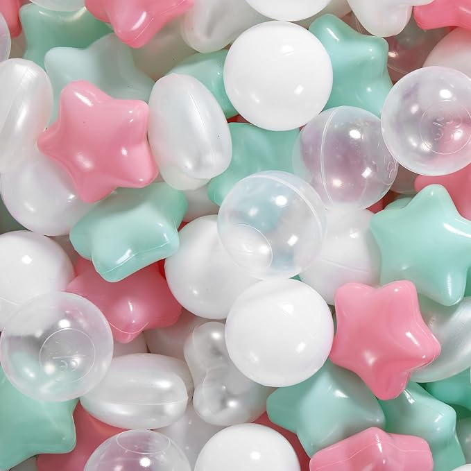 Ball Pit Balls Pack of 100 200 500 - Star and Round Set BPA Free Phthalate Free Non-Toxic Crush Proof Play Balls Soft Plastic Balls for Toddlers Baby Kids Birthday Pool Tent Party