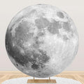 AOFOTO Lunar Surface Round Backdrop Outer Space Moon Happy Birthday Circle Background Cover Boy Girl 1st Birthday Party Children Kids Shoots Studio Props Network Celebrity Live Background 7.2x7.2ft