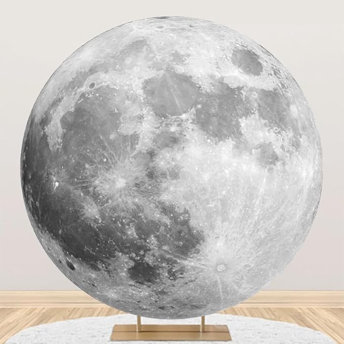 AOFOTO Lunar Surface Round Backdrop Outer Space Moon Happy Birthday Circle Background Cover Boy Girl 1st Birthday Party Children Kids Shoots Studio Props Network Celebrity Live Background 7.2x7.2ft