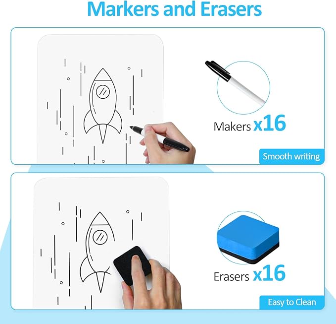Dry Erase LapBoards, PANDRI 16 Pack Double Sided 12.5 x 9 Inch Whiteboards with 16 Erasers and 16 Markers, Dry Erase Boards for Students Classroom Teacher Supplies