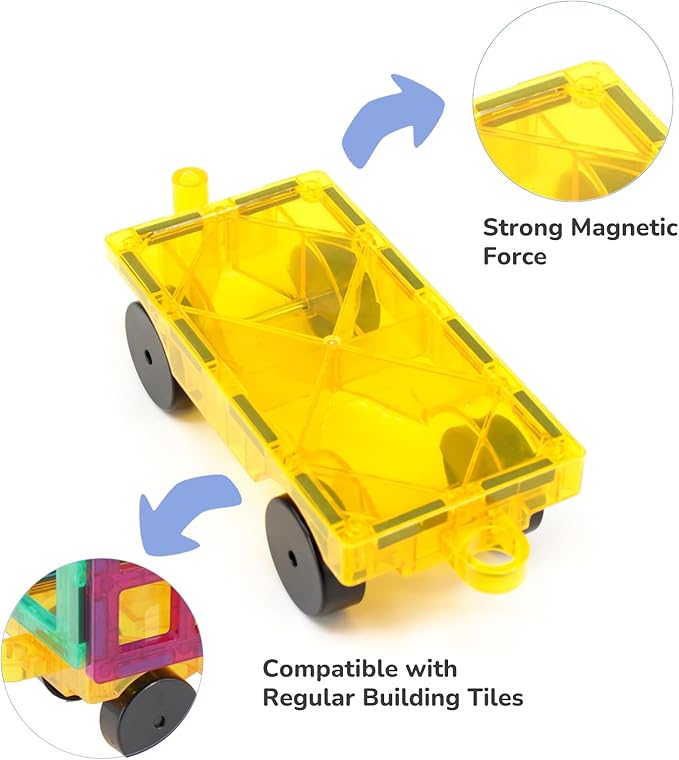 Magnetic Tiles Car Set Truck Kit Toy with Stronger Magnets, Educational Magnet Cars with Re-Enforced Hitch and Long Bed for Girls Boys Toddler Ages 3+ (Green & Yellow)