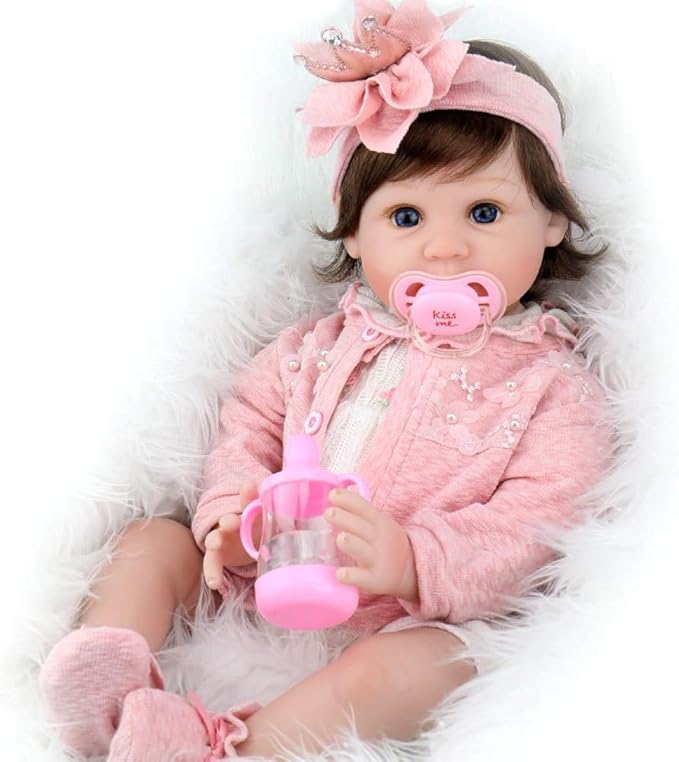 Aori Realistic Reborn Baby Dolls - 22 Inch Lifelike Baby Girl with Feeding Bottle & Pacifier, Weighted Cloth Body for True-to-Life Feel, Gift for Kids Ages 3+