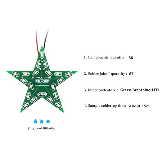 Soldering Practice Kit DIY Five Pointed Star Shaped Green LED Breathing Light SMD Electronics Projects Learn How to Solder(03XX02)