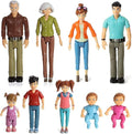 Beverly Hills Sweet Li’l Family Bendable Doll House Figurines Set of 9 - Grandpa, Grandma, Mom, Dad, Sister, Brother, Toddler, Twin Boy & Girl