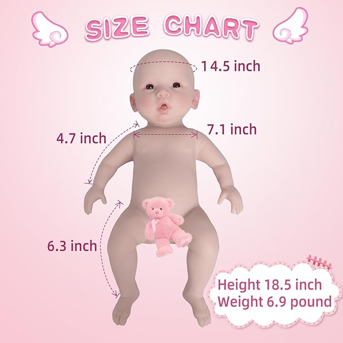 YIQI 18.5 inches Full Silicone Newborn Baby Doll not Vinyl Soft Silicone Baby Lifelike Reborn Doll Present Collectible Washable (Tan)