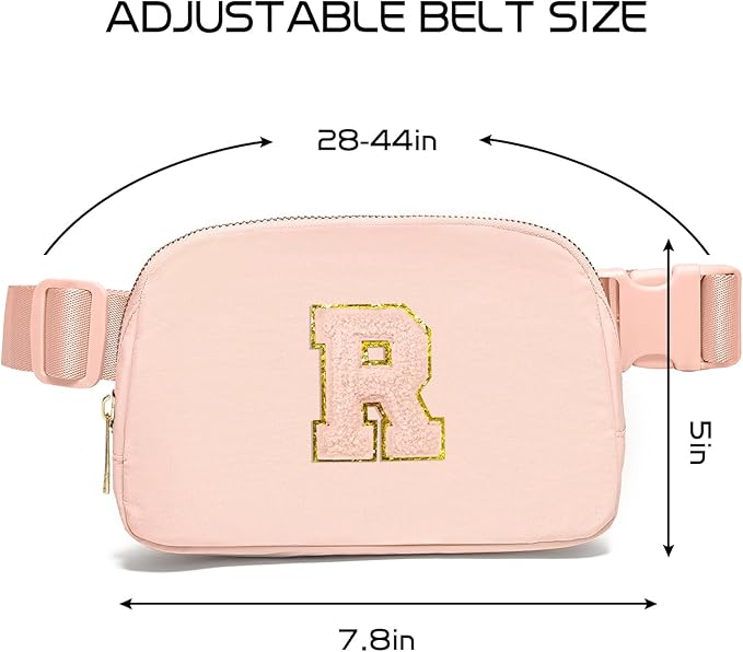 Gitus Gifts for 8 9 10 11 12 Year Old Girls Belt Bag Fanny Pack Crossbody Bags with Initial Letter Patch Cute Stuff Birthday Gifts for Teen Girls Women Personalized Trend Stuff (Coral Pink-R)