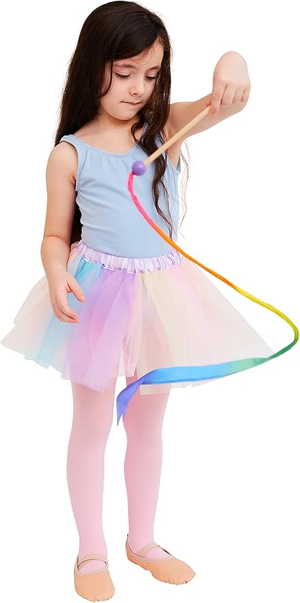 Sarah's Silks Mini Rainbow Streamer - Long Ribbon Wand for Kids, Pretend Play, Dance, Baton Stick Twirling, and Gymnastics Party Favors | 100% Silk and Wood Montessori and Waldorf Toys (1)
