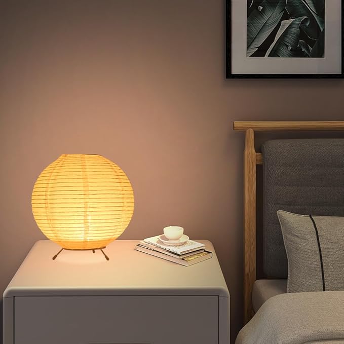 Battery Operated Lamp Bedside Table Lamp Paper and Chrome Standing Lamp Room Decoration Festival Lantern Light Nightstand Desk Lamp Bedroom Dresser Living Kids Room College Dorm Coffee