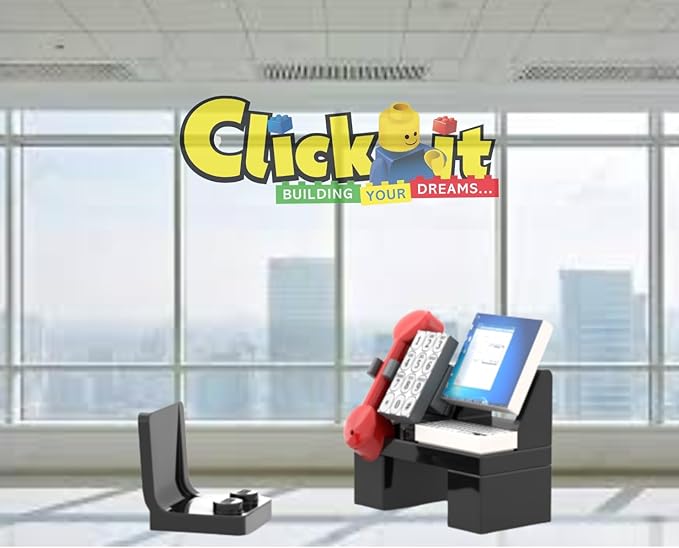 CUSTOM TOYS & HOBBIES INC Building Bricks Businessman Lawyer Office Setup- Premium Quality Office Table Desktop Computer, Keyboard, Telephone & Chair. Holiday Birthday Gift for Kids