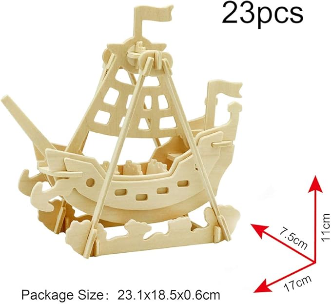 Georgie Porgy 3D Wooden Puzzles for Kids Toys Construction Woodcraft Kits DIY Model Puzzle Kits Birthday Gifts Pack of 6 (Airplane Bus Sports Car Pirate Ship Truck Motorcycle)