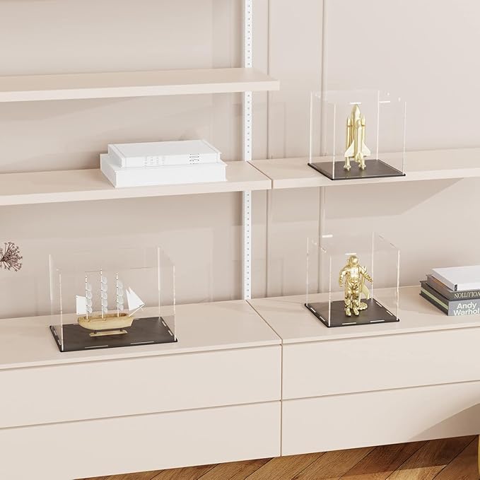 SVENJBB Large Display Case for Collectibles, 13x13x13 Inch Acrylic Box for Miniature House and Figures, Clear Acrylic Display Cases with Matte Black Base for Collection Protection and Storage