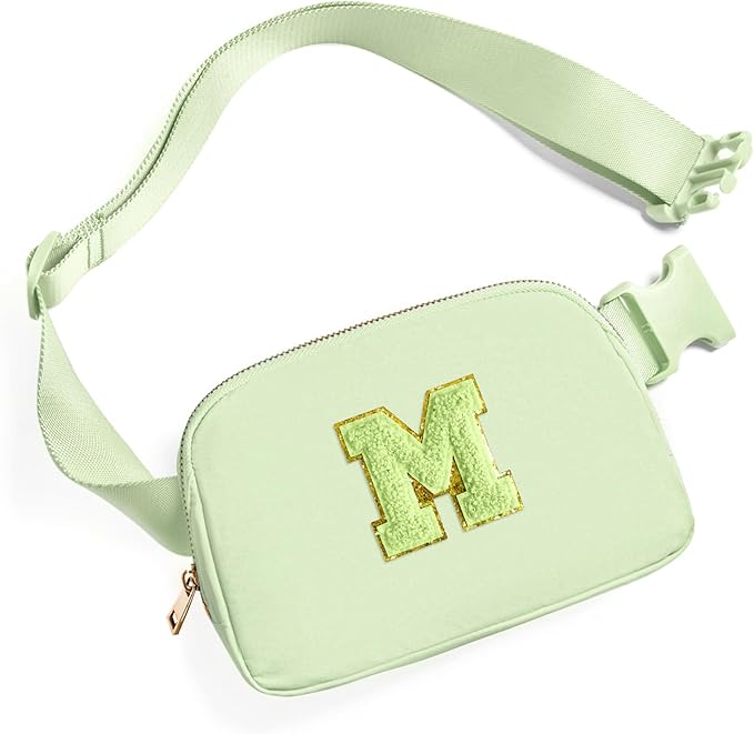 Gitus Gifts for 8 9 10 11 12 Year Old Girls Belt Bag Fanny Pack Crossbody Bags with Initial Letter Patch Cute Stuff Birthday Gifts for Teen Girls Women Personalized Trend Stuff (Light Green-M)
