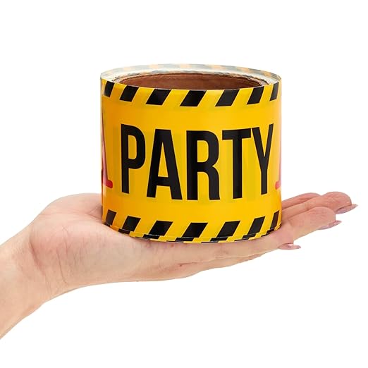 Blue Panda Construction Birthday Party Supplies Tape - 3 Rolls, 3 in x 100 Ft, Black, Yellow & White - Birthday Caution & Construction Tape Roll for Party Decorations
