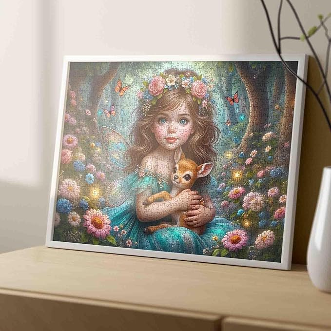 Tucocoo Enchanted Forest 1000 Piece Puzzle for Adults, Magical Fairy Girl and Fawn, Woodland Fantasy Scene Puzzles, Challenging Jigsaw for Relaxation, DIY Art Puzzle Gift Home Decor (20"x27")