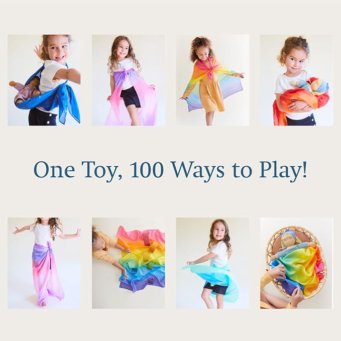 Sarah's Silks Set of 5 Enchanted Playsilks - 100% Silk Play Scarves for Kids and Toddlers | Bright Colored 35" Large Square Scarves Perfect for Dance, Imaginative and Pretend Play