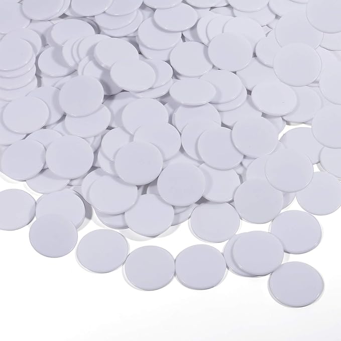 Coopay 1-1/5 inch Plastic Learning Counters Disks Bingo Chip Counting Discs Markers for Math Practice and Poker Chips Game Tokens, 200 Pieces(White)