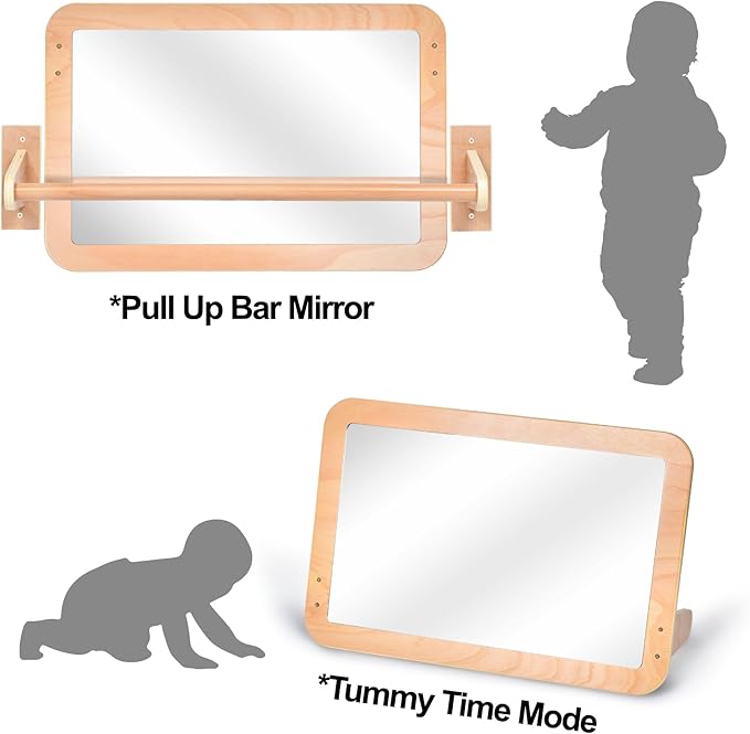 Montessori Baby 2-in-1 Shatterproof Safety Mirror with Pull-Up Bar - Infant Wall Mount & Floor Play for Tummy Time (6-18 Months)
