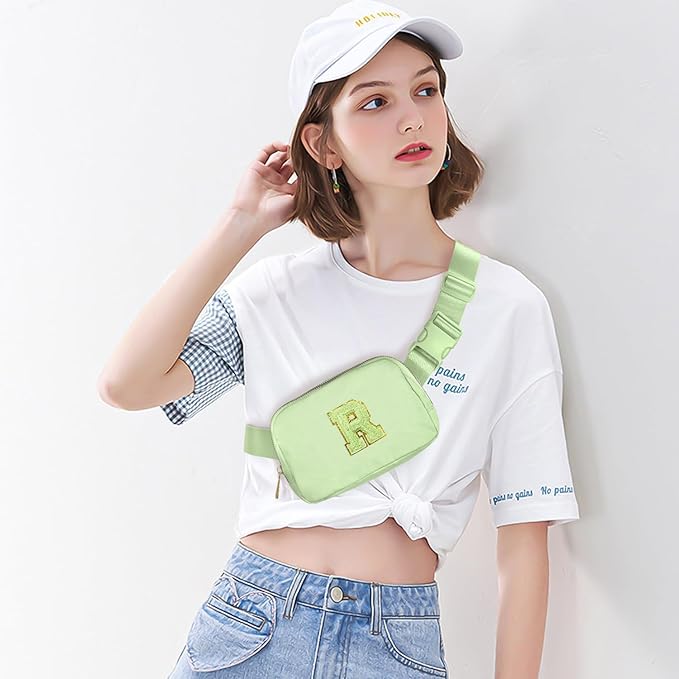 Gitus Gifts for 8 9 10 11 12 Year Old Girls Belt Bag Fanny Pack Crossbody Bags with Initial Letter Patch Cute Stuff Birthday Gifts for Teen Girls Women Personalized Trend Stuff (Light Green-R)