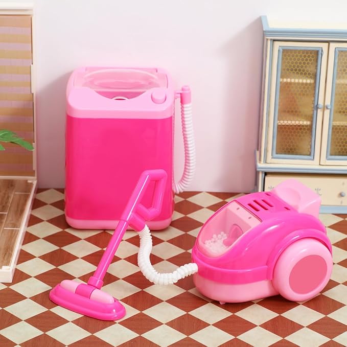 Toyvian Mini Kitchen Set with Realistic Working Toy Vacuum Cleaner and Washing Machine Kids Cleaning Toys for Pretend Play Ages 3-6