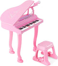 HONEY JOY Classical Kids Mini Grand Piano, 37-Key Electronic Piano with Music Stand & Stool, Portable Musical Instrument Toy for Kids (Pink, 37 Keys)
