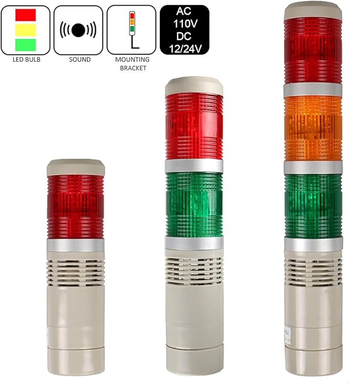 Industrial Signal Light Tower Column LED Alarm Tower Lamp Flash Indicator, 1-Layer Stack LED Warning Without Buzzer for Safety (110V/Steady ON Light)