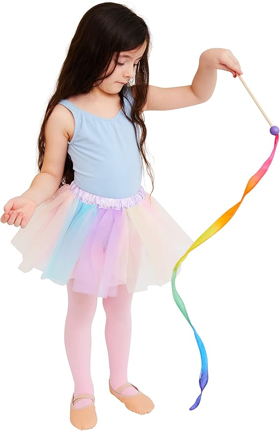 Sarah's Silks Mini Rainbow Streamer - Long Ribbon Wand for Kids, Pretend Play, Dance, Baton Stick Twirling, and Gymnastics Party Favors | 100% Silk and Wood Montessori and Waldorf Toys (1)